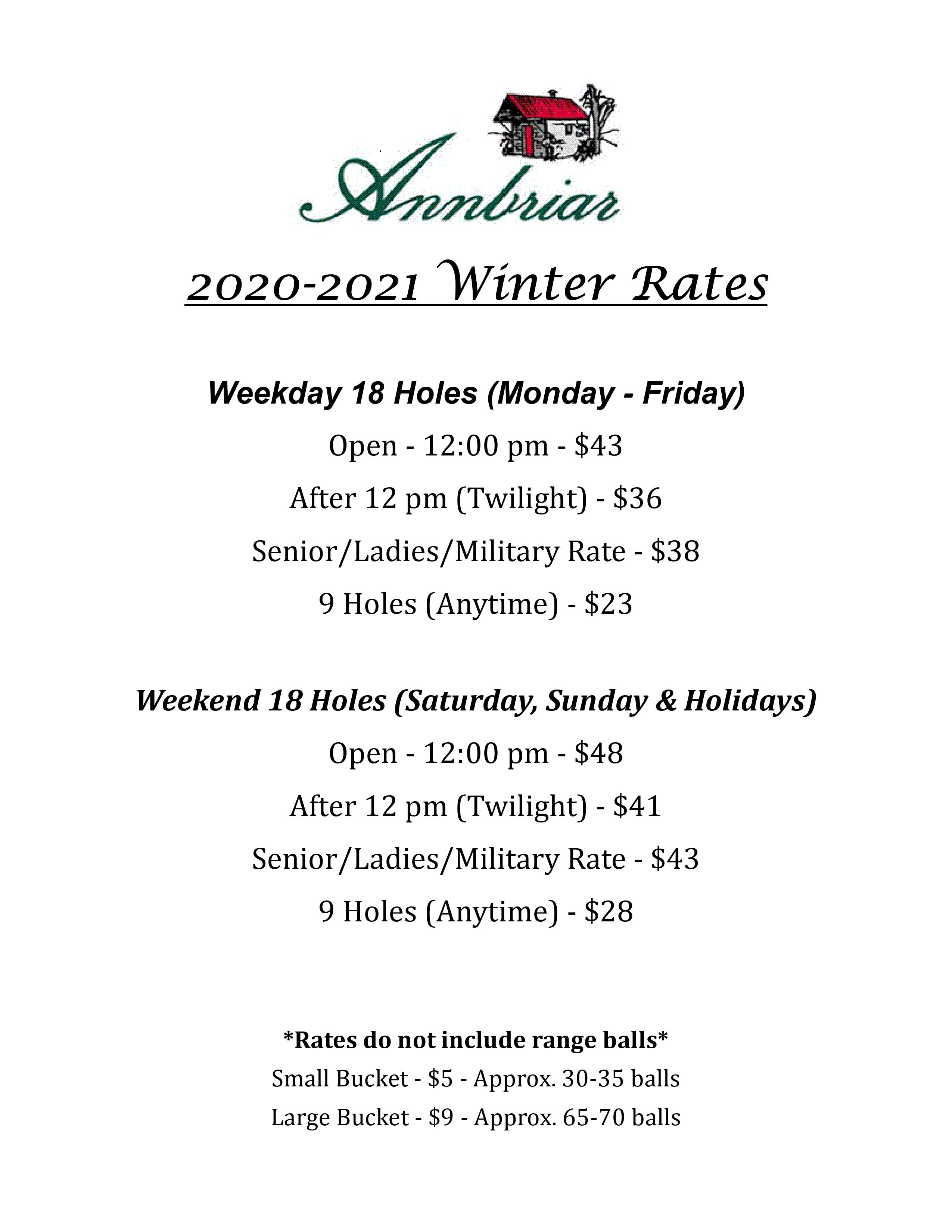 Rates - Annbriar Golf Course